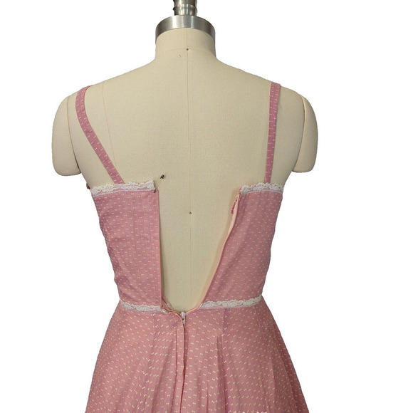 Gunne Sax Pink Swiss Dot Maxi Dress Size XS 5 Calico Vintage 70s Prairie - Picture 8 of 10
